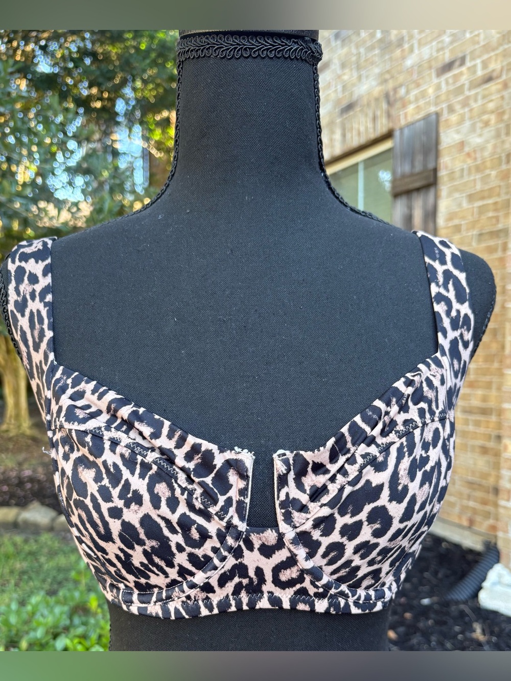 Victoria's Secret Black and Beige Leopard Print Bikini Top